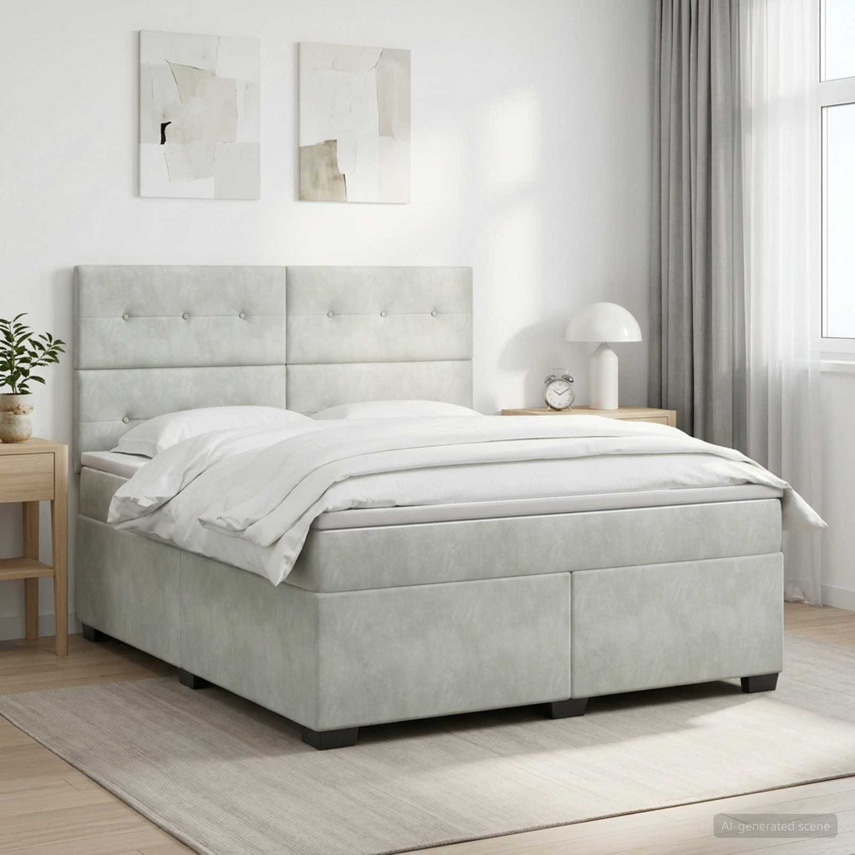 Boxspringbed met matras Lichtgrijs 160 x 200 cm Fluweel is nu te koop bij PeponiXL, paradijselijk wonen!