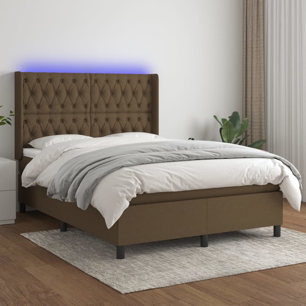 Boxspring met matras en LED stof donkerbruin 140x190 cm is nu te koop bij PeponiXL, paradijselijk wonen!