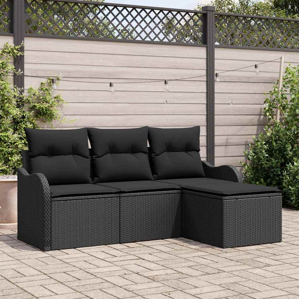 Tuin Sofa Set met kussen met opslag 4 pcs Zwart poly rattan is nu te koop bij PeponiXL, paradijselijk wonen!