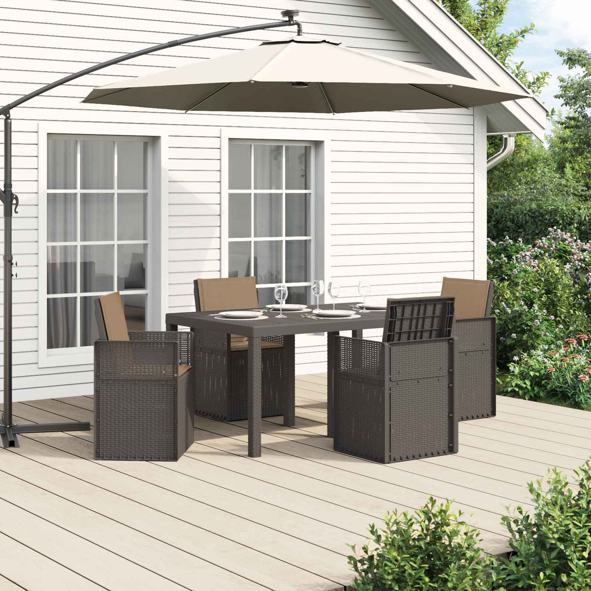 Tuin eettafelset 5 st Lichtgrijs en Taupe PP is nu te koop bij PeponiXL, paradijselijk wonen!