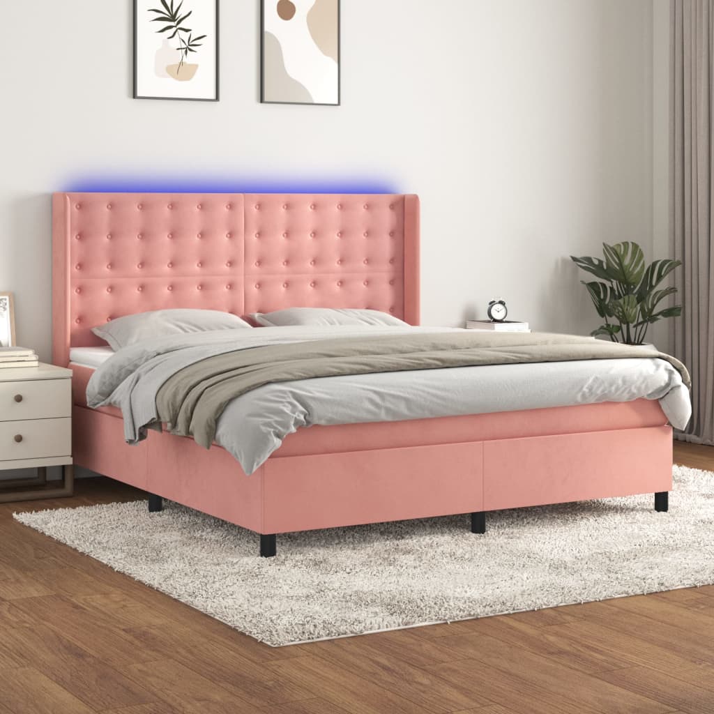 Boxspring met matras en LED fluweel roze 160x200 cm is nu te koop bij PeponiXL, paradijselijk wonen!