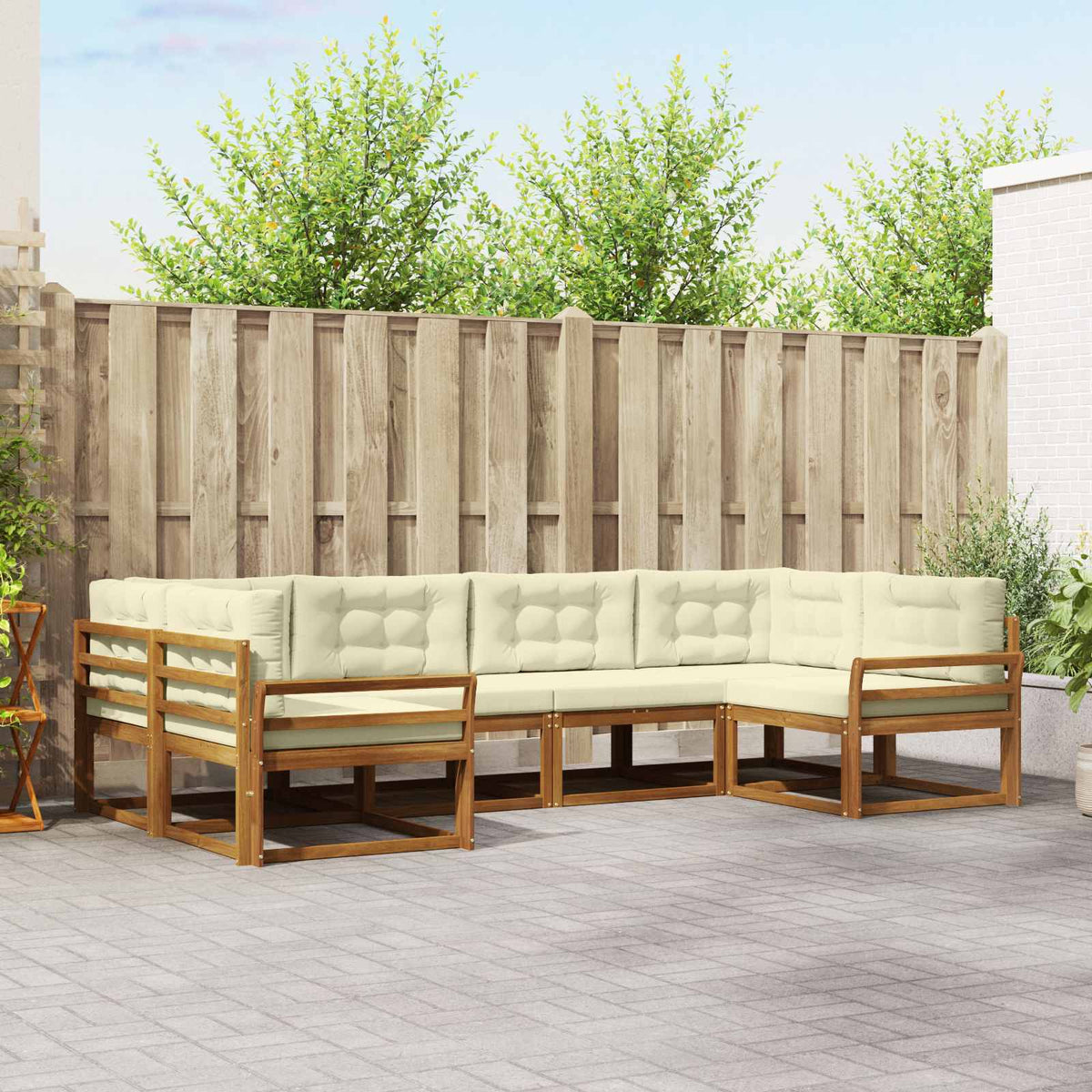 Buiten bankenset met kussen 6 pcs Natuurlijk en Crème is nu te koop bij PeponiXL, paradijselijk wonen!