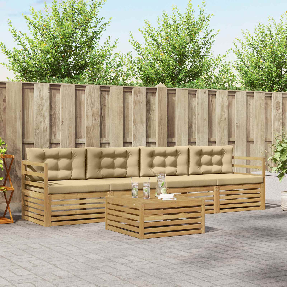 Buiten bankenset 5 pcs Wit en Beige Massief Acaciahout is nu te koop bij PeponiXL, paradijselijk wonen!
