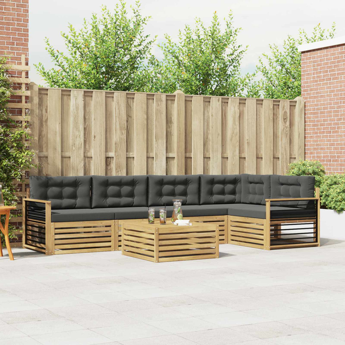 Buiten bankenset 6 pcs Wit en antracietkleurig Polyester is nu te koop bij PeponiXL, paradijselijk wonen!