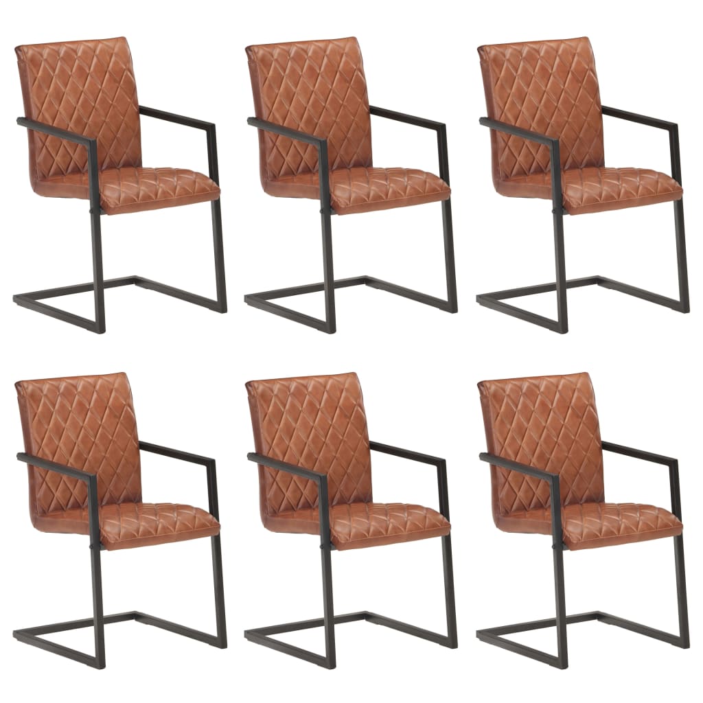 Eetkamerstoelen 6 st echt leer bruin is nu te koop bij PeponiXL, paradijselijk wonen!