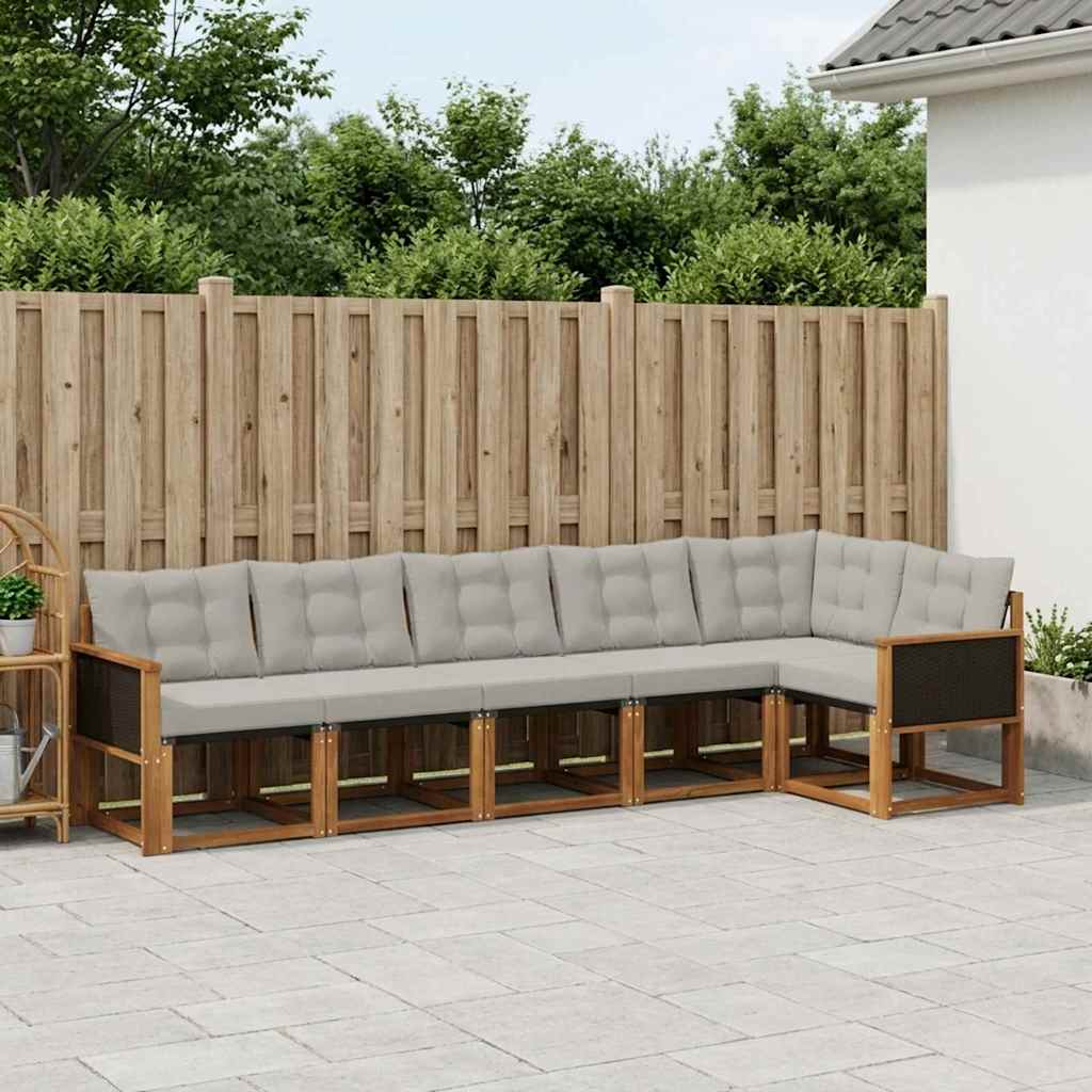 Buiten bankenset met kussen 6 pcs Naturel en lichtgrijs is nu te koop bij PeponiXL, paradijselijk wonen!