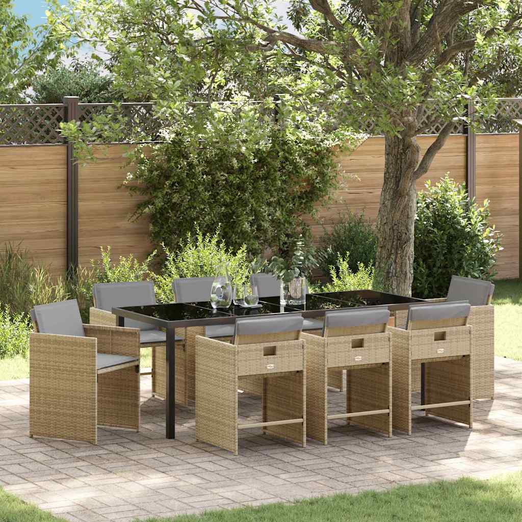 Tuin eettafelset 9 pcs Beige poly rattan is nu te koop bij PeponiXL, paradijselijk wonen!