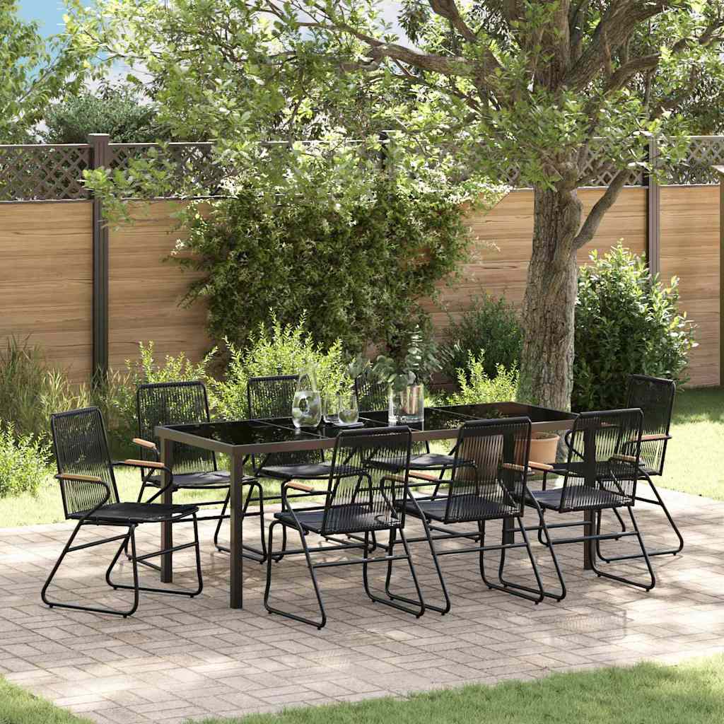 Tuin eettafelset 9 pcs Zwart Gepoedercoat staal is nu te koop bij PeponiXL, paradijselijk wonen!