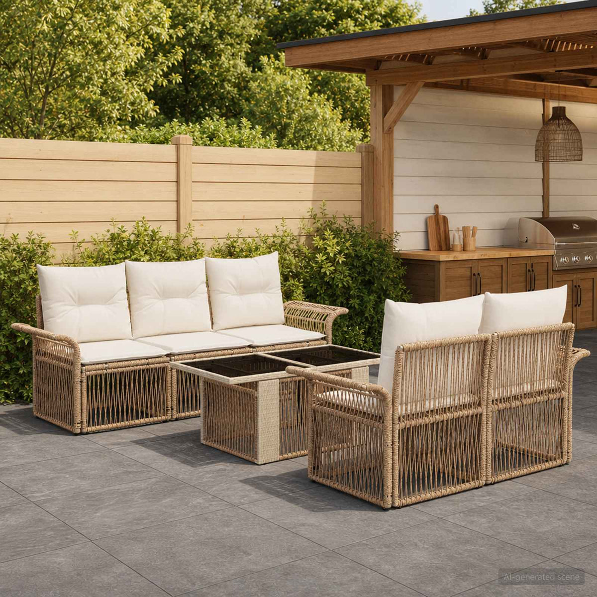 Tuinbankenset 6 st Beige en Crème Wit poly rattan is nu te koop bij PeponiXL, paradijselijk wonen!