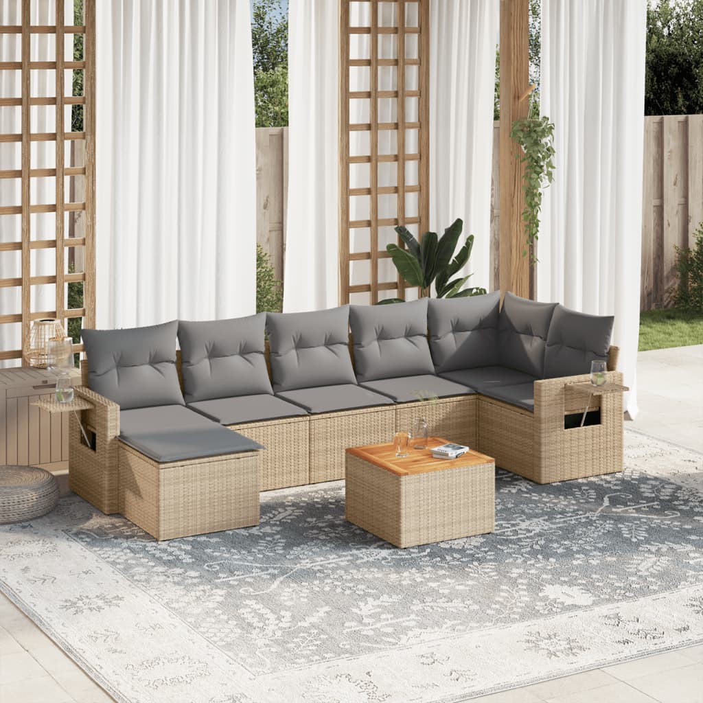 8-delige Loungeset met kussens poly rattan gemengd beige is nu te koop bij PeponiXL, paradijselijk wonen!