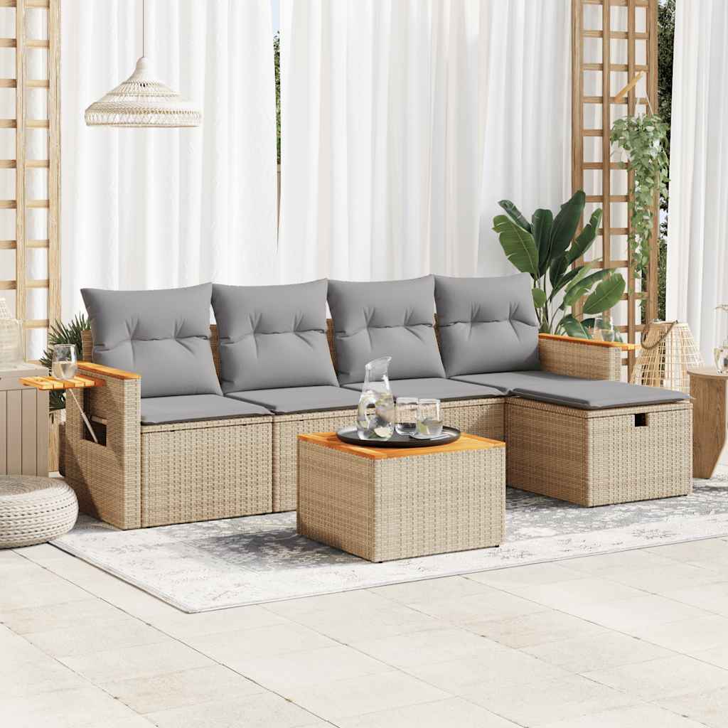 6-delige Loungeset met kussens poly rattan beige is nu te koop bij PeponiXL, paradijselijk wonen!