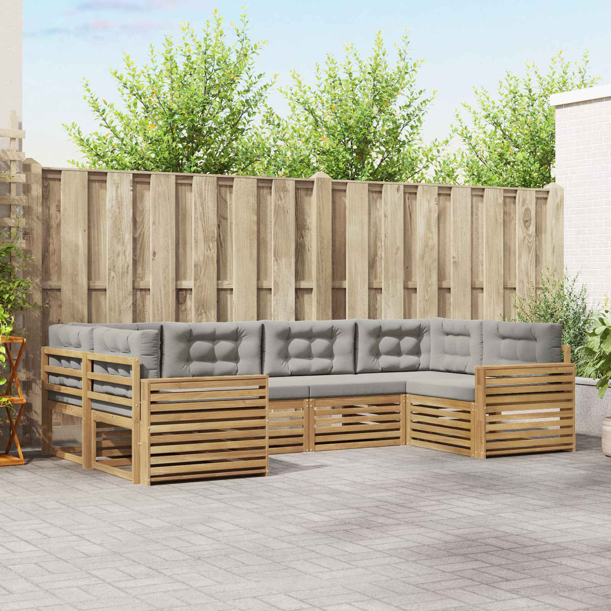 Buiten bankenset 6 pcs Wit en Lichtgrijs Massief Acaciahout is nu te koop bij PeponiXL, paradijselijk wonen!