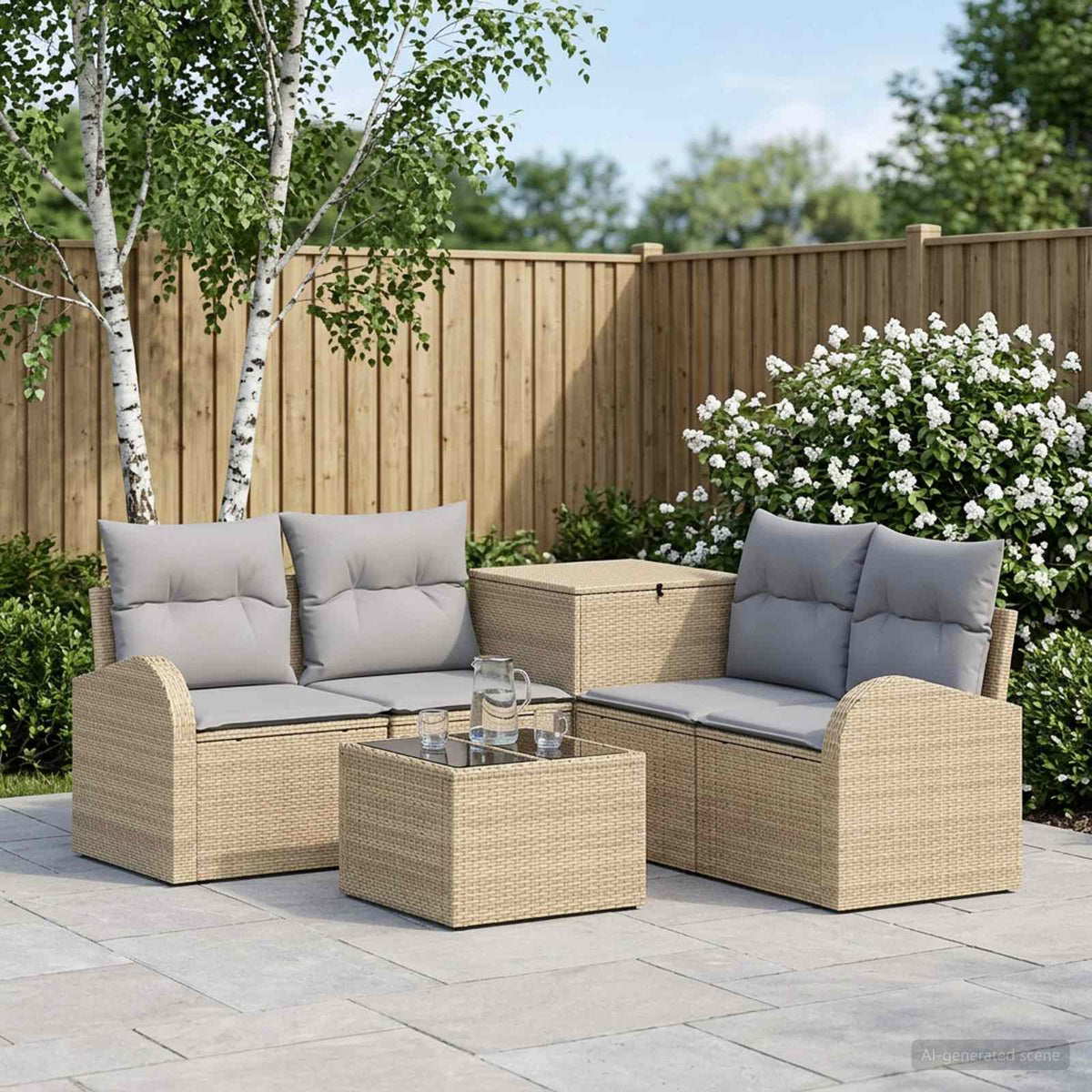 Bankstel 6 st Beige en Licht Grijs Poly Rattan en Staal is nu te koop bij PeponiXL, paradijselijk wonen!