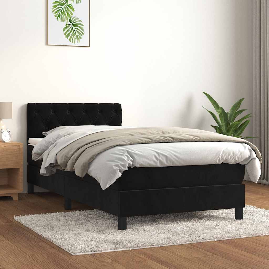 Boxspring met matras fluweel zwart 80x200 cm is nu te koop bij PeponiXL, paradijselijk wonen!