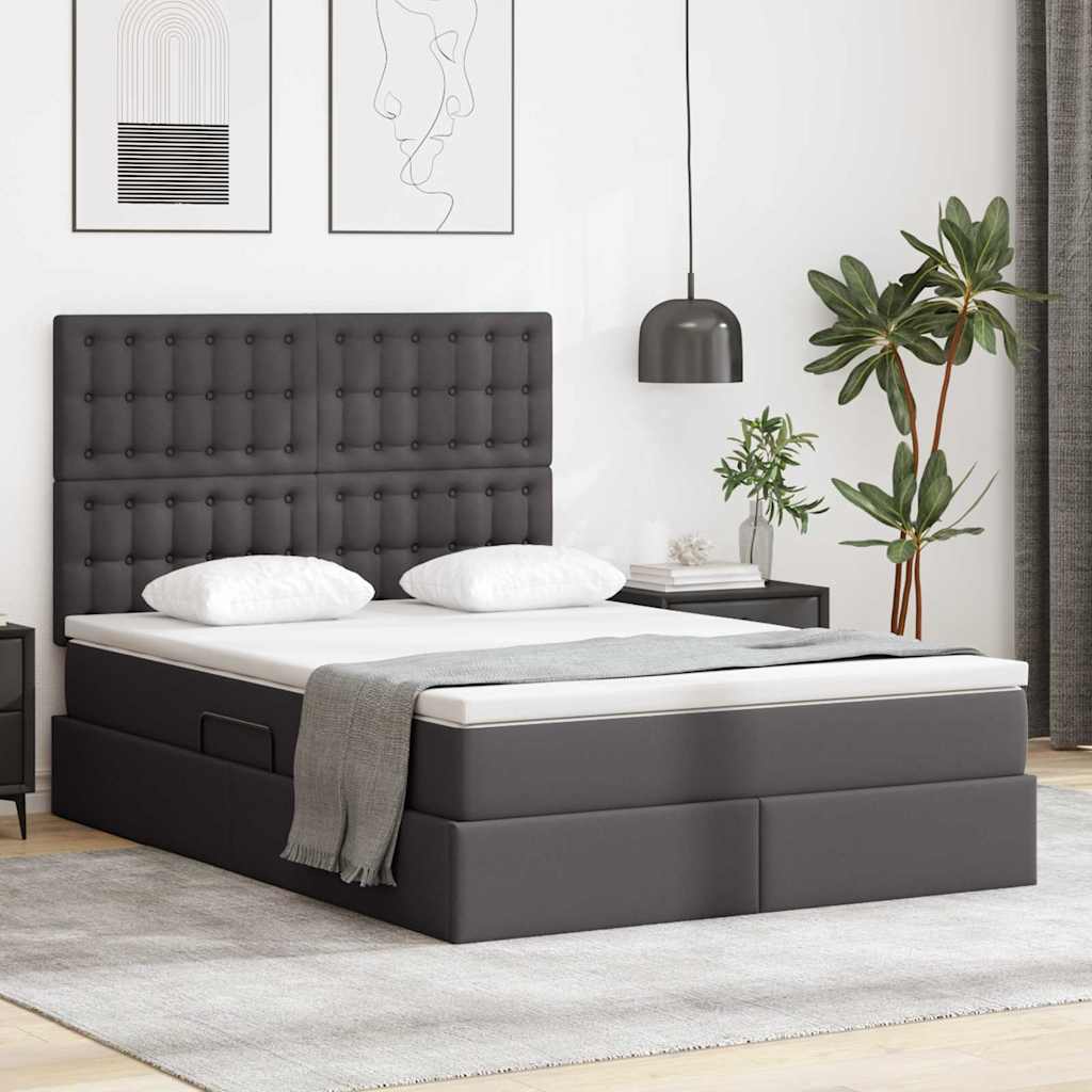 Opbergbed met LED met matras Grijs 140 x 190 cm Nep Leer is nu te koop bij PeponiXL, paradijselijk wonen!