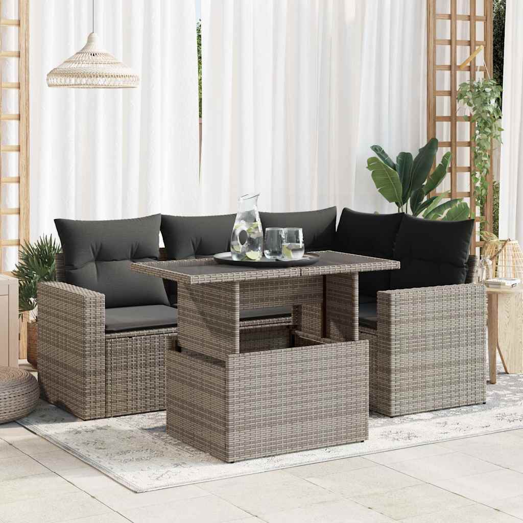 5-delige Loungeset met kussens poly rattan grijs is nu te koop bij PeponiXL, paradijselijk wonen!