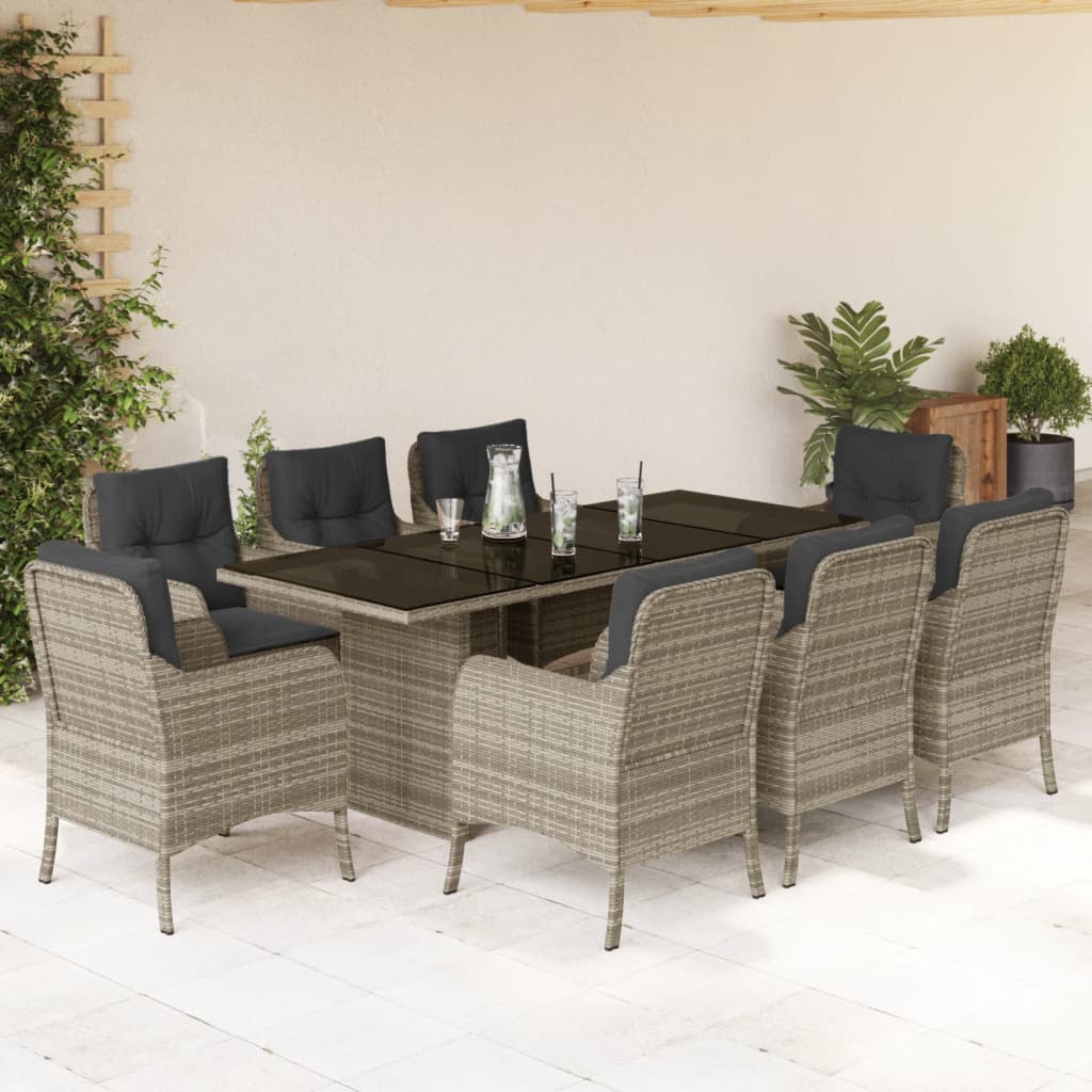 9-delige Tuinset met kussens poly rattan lichtgrijs is nu te koop bij PeponiXL, paradijselijk wonen!