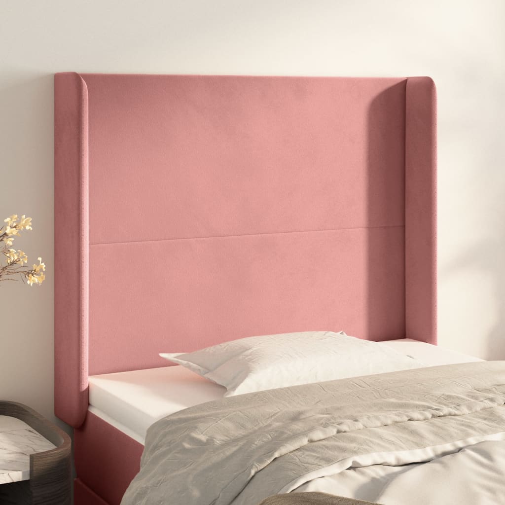 Hoofdbord met randen 93x16x118/128 cm fluweel roze is nu te koop bij PeponiXL, paradijselijk wonen!