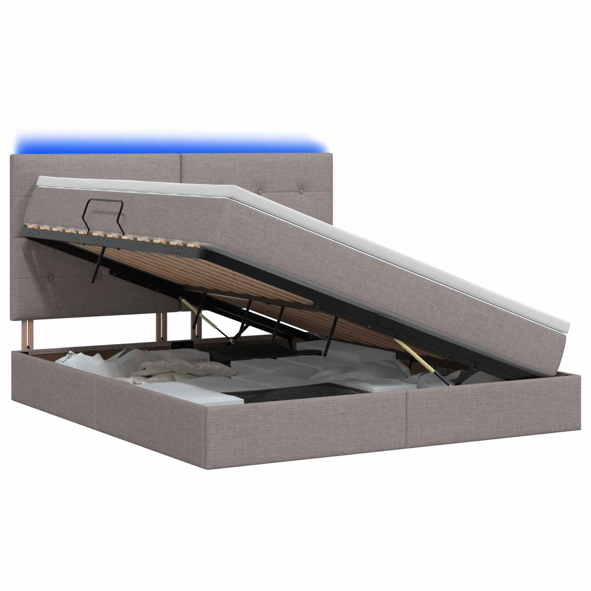 LED Opslagbed met Matras Taupe 160 x 200 cm Stof is nu te koop bij PeponiXL, paradijselijk wonen!