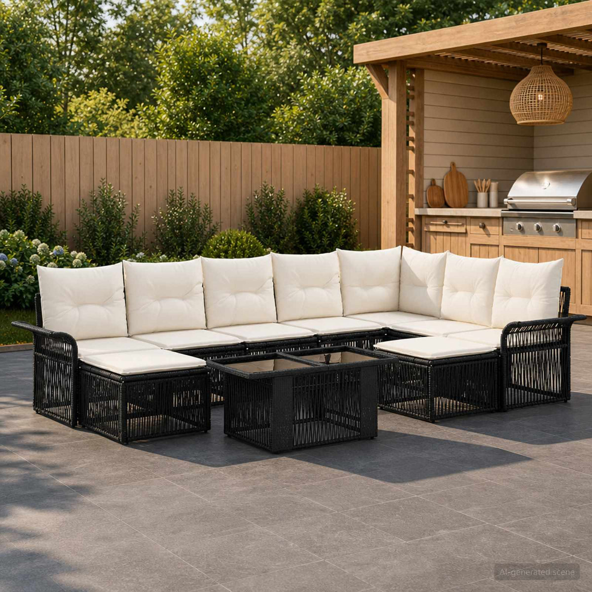 Tuinbankenset 10 st Zwart en Cream Wit poly rattan is nu te koop bij PeponiXL, paradijselijk wonen!