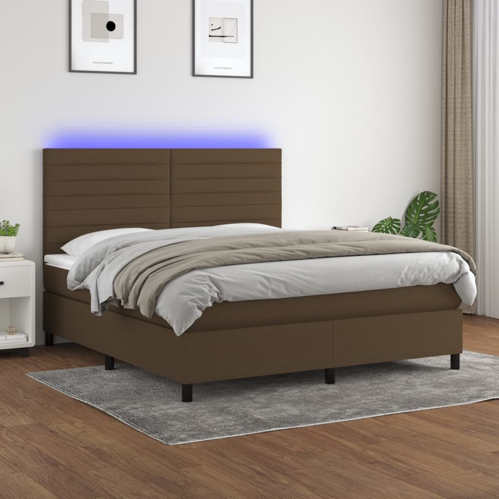 Boxspring met matras en LED stof donkerbruin 180x200 cm is nu te koop bij PeponiXL, paradijselijk wonen!