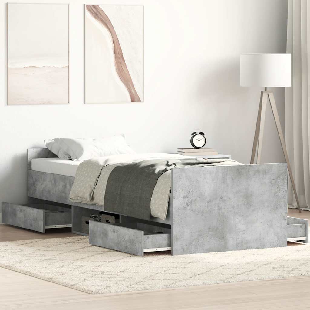 Bedframe met hoofd- en voeteneinde betongrijs 90x190 cm is nu te koop bij PeponiXL, paradijselijk wonen!