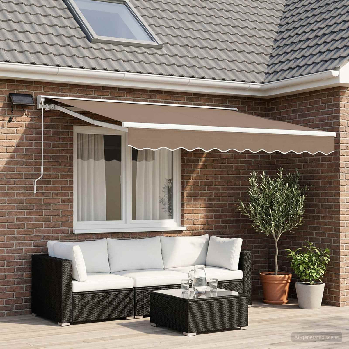 Handmatige Luifelhouder met LED's Taupe 3,5 x 2,5 m is nu te koop bij PeponiXL, paradijselijk wonen!
