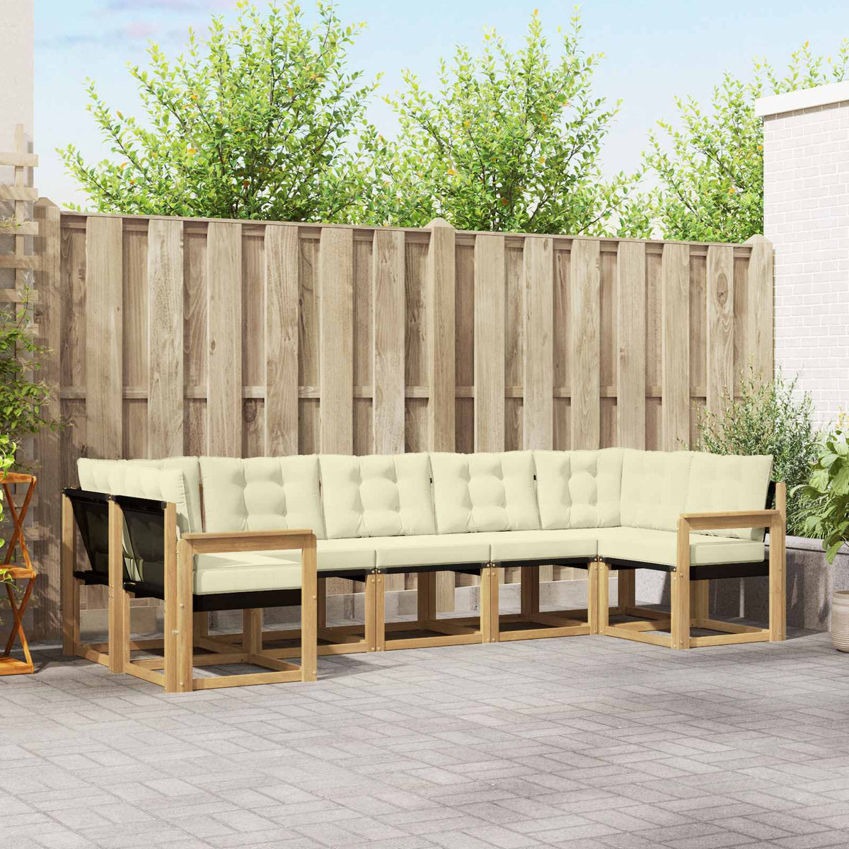 Buiten bankenset met kussen 7 pcs Wit en crèmekleurig is nu te koop bij PeponiXL, paradijselijk wonen!