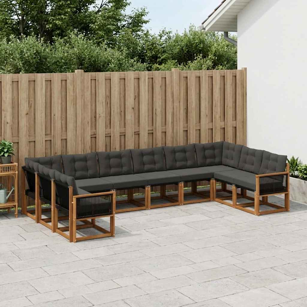 Buiten bankenset met kussen 10 pcs Naturel en Zwart is nu te koop bij PeponiXL, paradijselijk wonen!