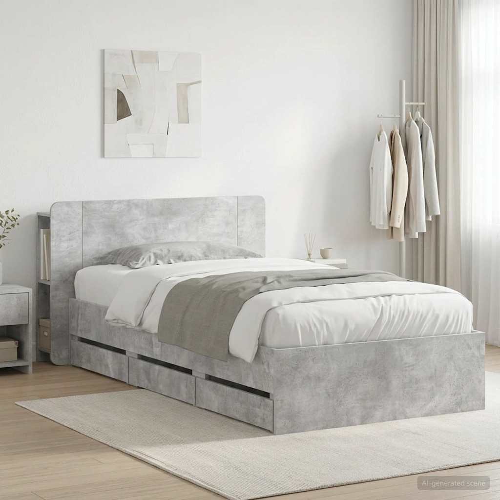 Bedframe met opslag Betongrijs 90 x 190 cm Bewerkt hout is nu te koop bij PeponiXL, paradijselijk wonen!