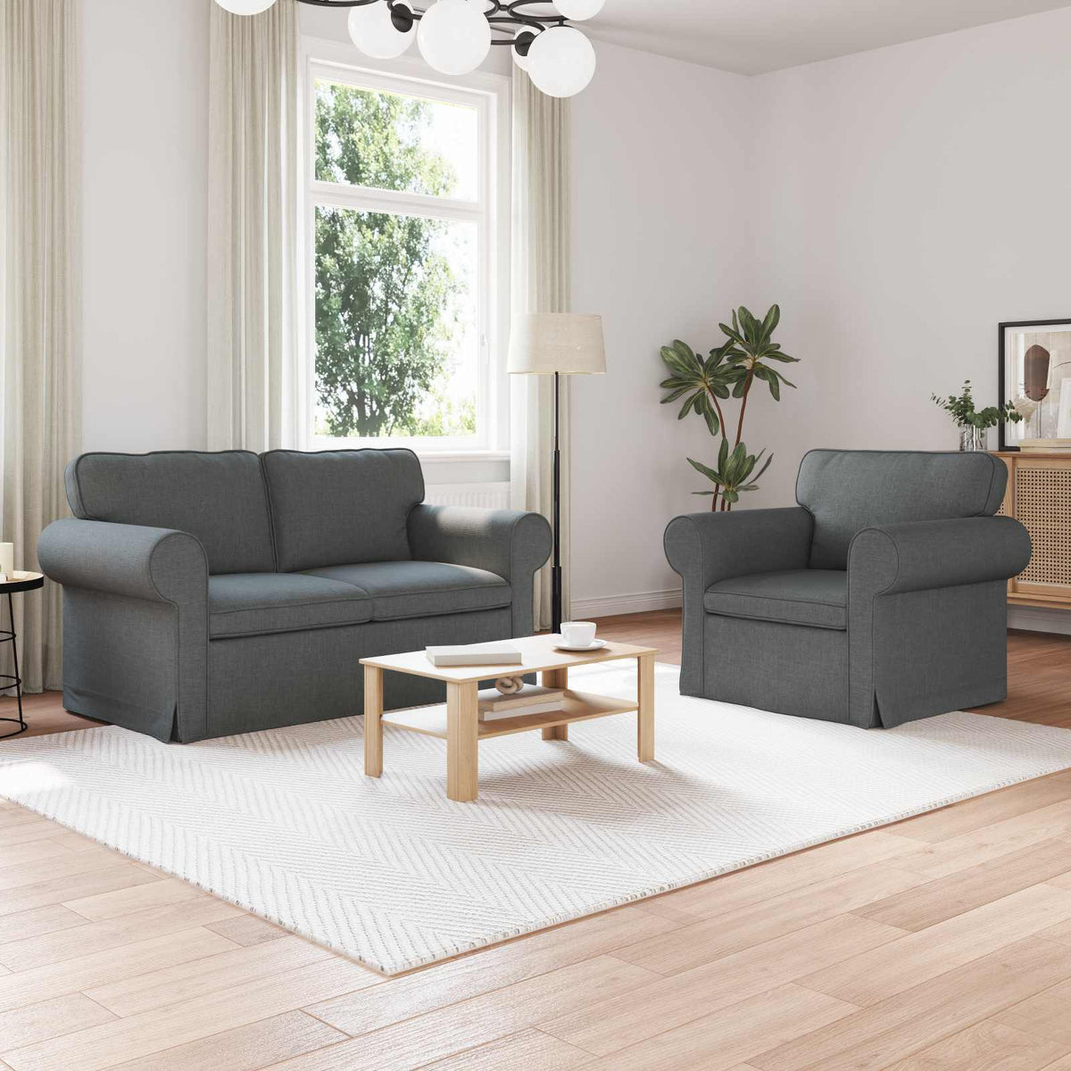 Bankstel 2 pcs Donkergrijs 155 x 82 x 80 cm Stof is nu te koop bij PeponiXL, paradijselijk wonen!