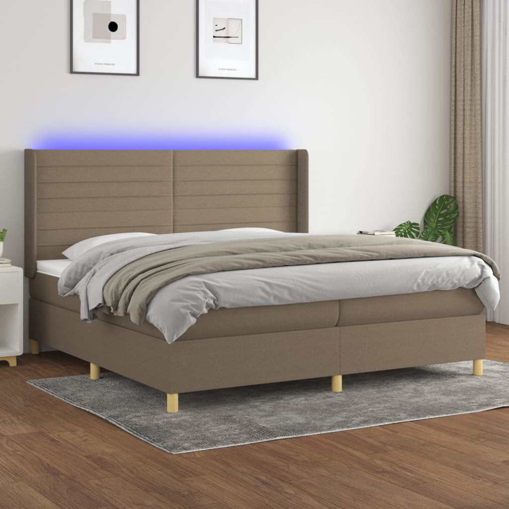Boxspring met matras en LED stof taupe 200x200 cm is nu te koop bij PeponiXL, paradijselijk wonen!