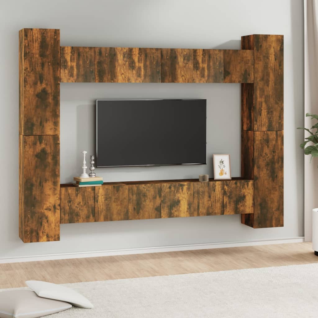 10-delige Tv-meubelset bewerkt hout gerookt eikenkleurig is nu te koop bij PeponiXL, paradijselijk wonen!