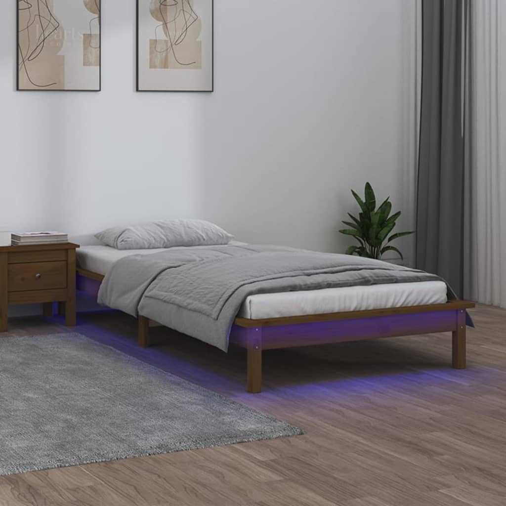 Bedframe LED massief hout honingbruin 100x200 cm is nu te koop bij PeponiXL, paradijselijk wonen!