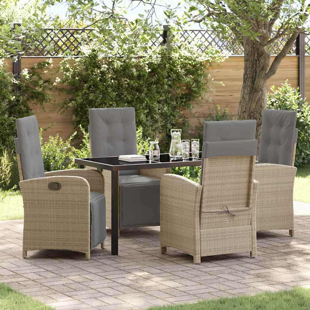 Tuin eettafelset met kussen 5 pcs Beige poly rattan is nu te koop bij PeponiXL, paradijselijk wonen!