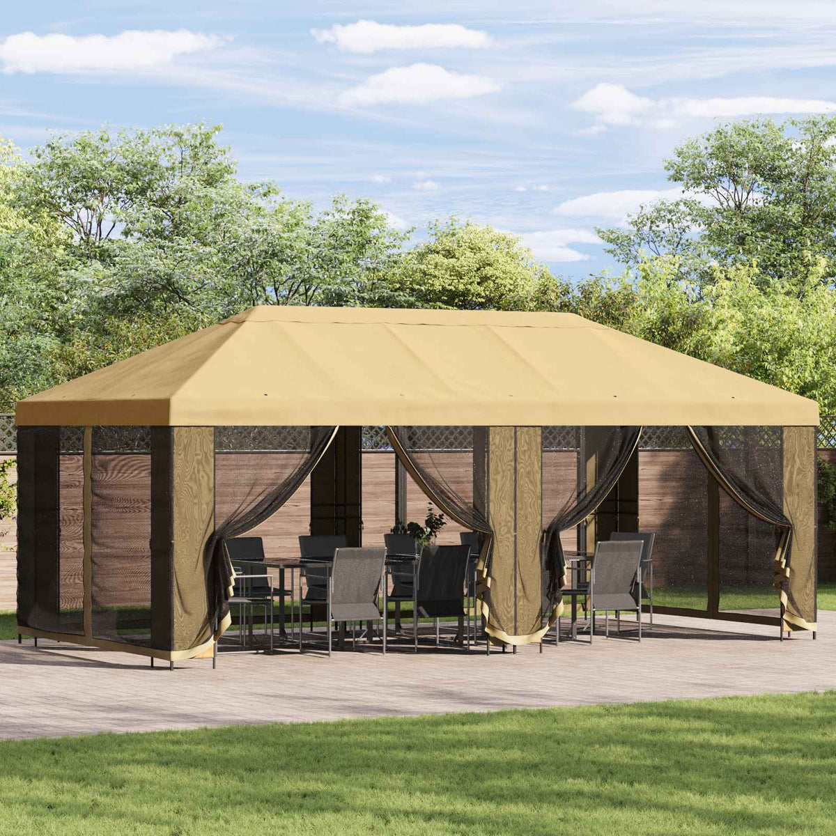 Paviljoen met zijwanden 6 x 3 m Crèmekleurig Polyester en staal is nu te koop bij PeponiXL, paradijselijk wonen!