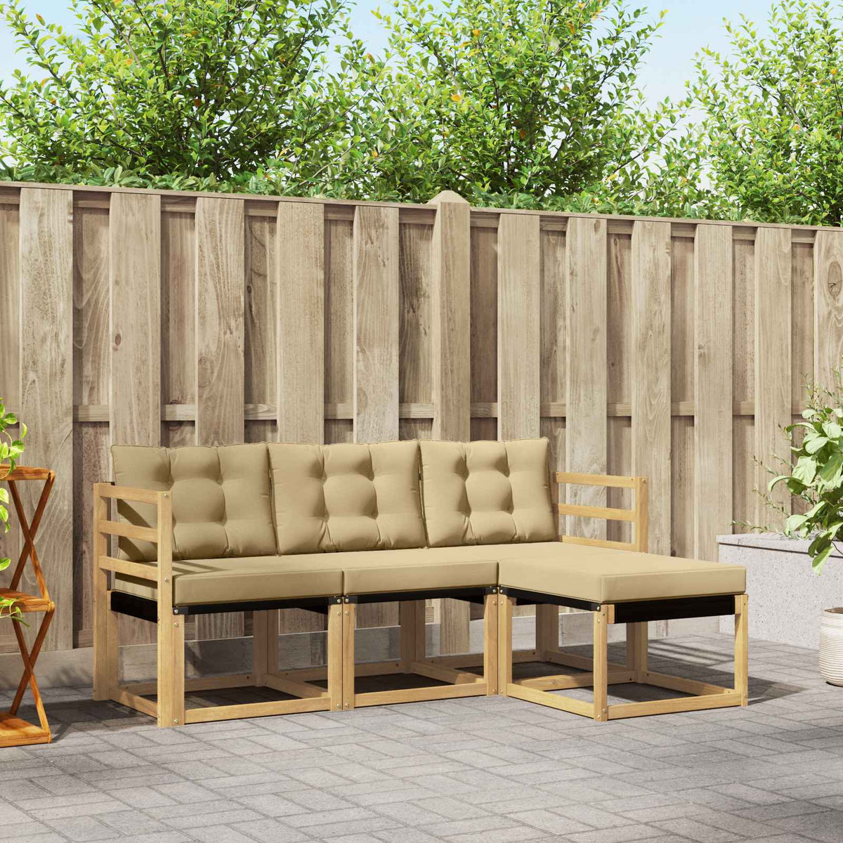 Buiten bankenset met kussen 4 pcs Wit en Beige is nu te koop bij PeponiXL, paradijselijk wonen!