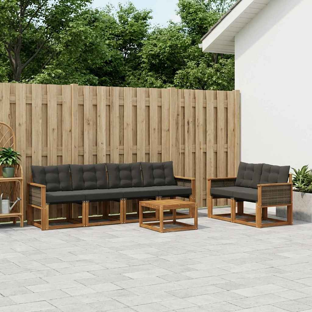 Buiten bankenset met kussen 7 pcs Naturel en Zwart is nu te koop bij PeponiXL, paradijselijk wonen!