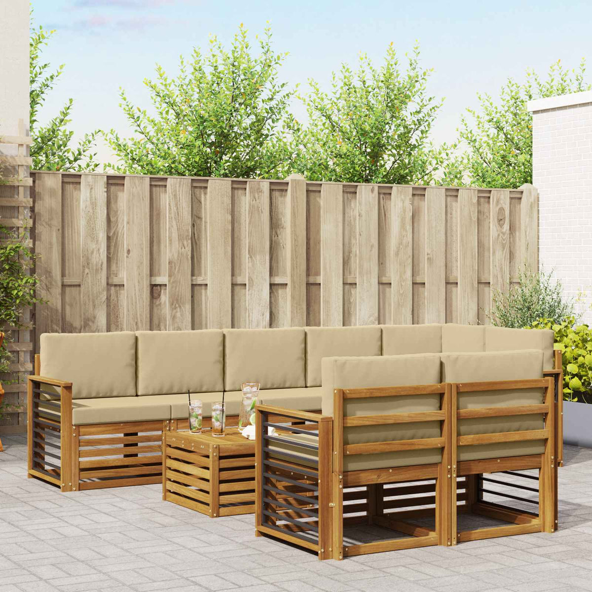 Sofa-Sets 9 pcs Natuurlijk en Beige Massief Acaciahout is nu te koop bij PeponiXL, paradijselijk wonen!