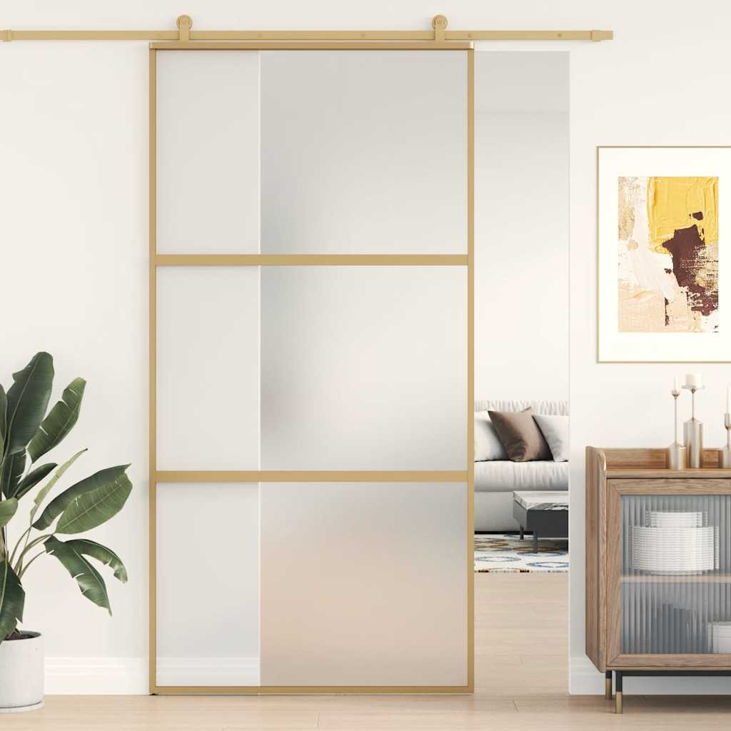 Schuifdeur 102,5x205 cm mat ESG-glas en aluminium goudkleurig is nu te koop bij PeponiXL, paradijselijk wonen!