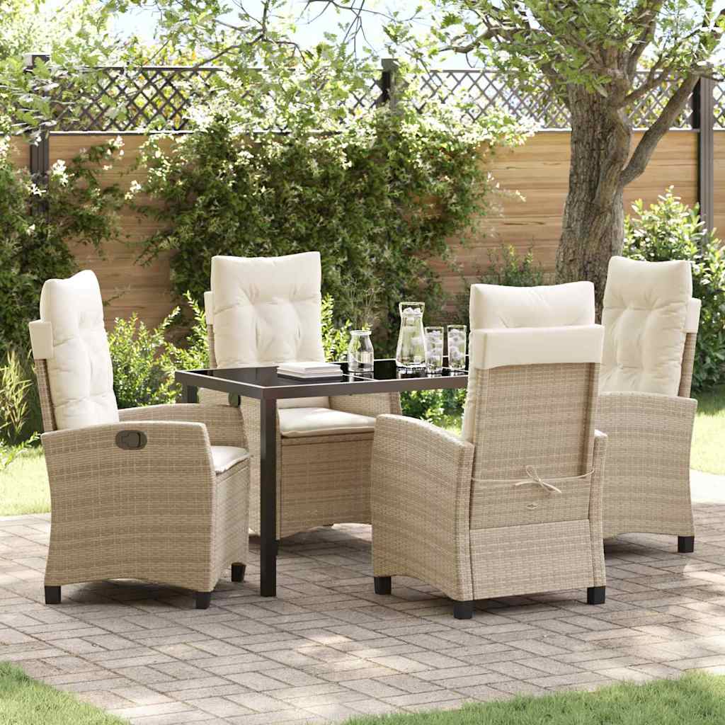 Tuin eettafelset met kussen 5 pcs Beige poly rattan is nu te koop bij PeponiXL, paradijselijk wonen!