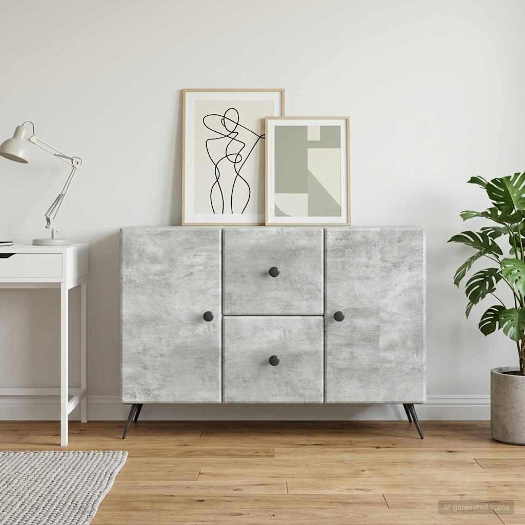 Dressoir met lade Betongrijs 89 x 34,5 x 60 cm Bewerkt hout is nu te koop bij PeponiXL, paradijselijk wonen!
