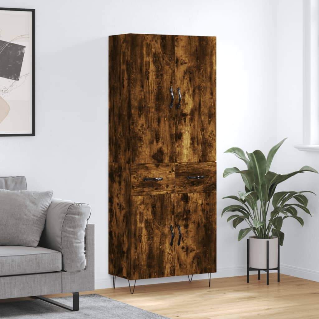Hoge kast 69,5x34x180 cm bewerkt hout gerookt eikenkleurig is nu te koop bij PeponiXL, paradijselijk wonen!