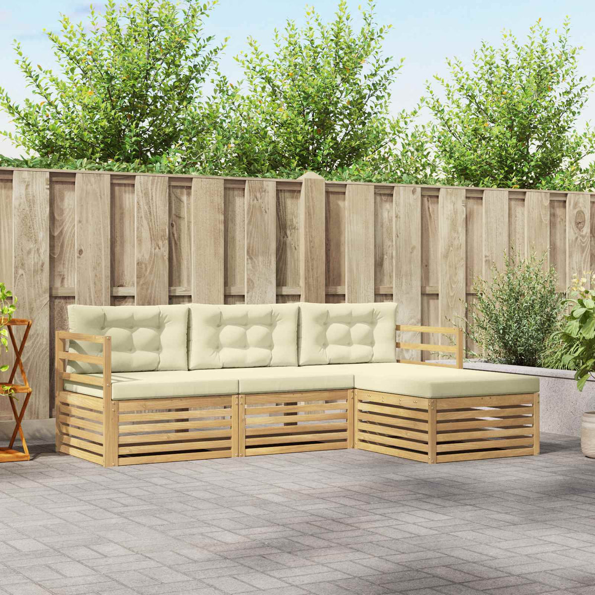 Buiten bankenset met kussen 4 pcs Wit en crèmekleurig Polyester is nu te koop bij PeponiXL, paradijselijk wonen!