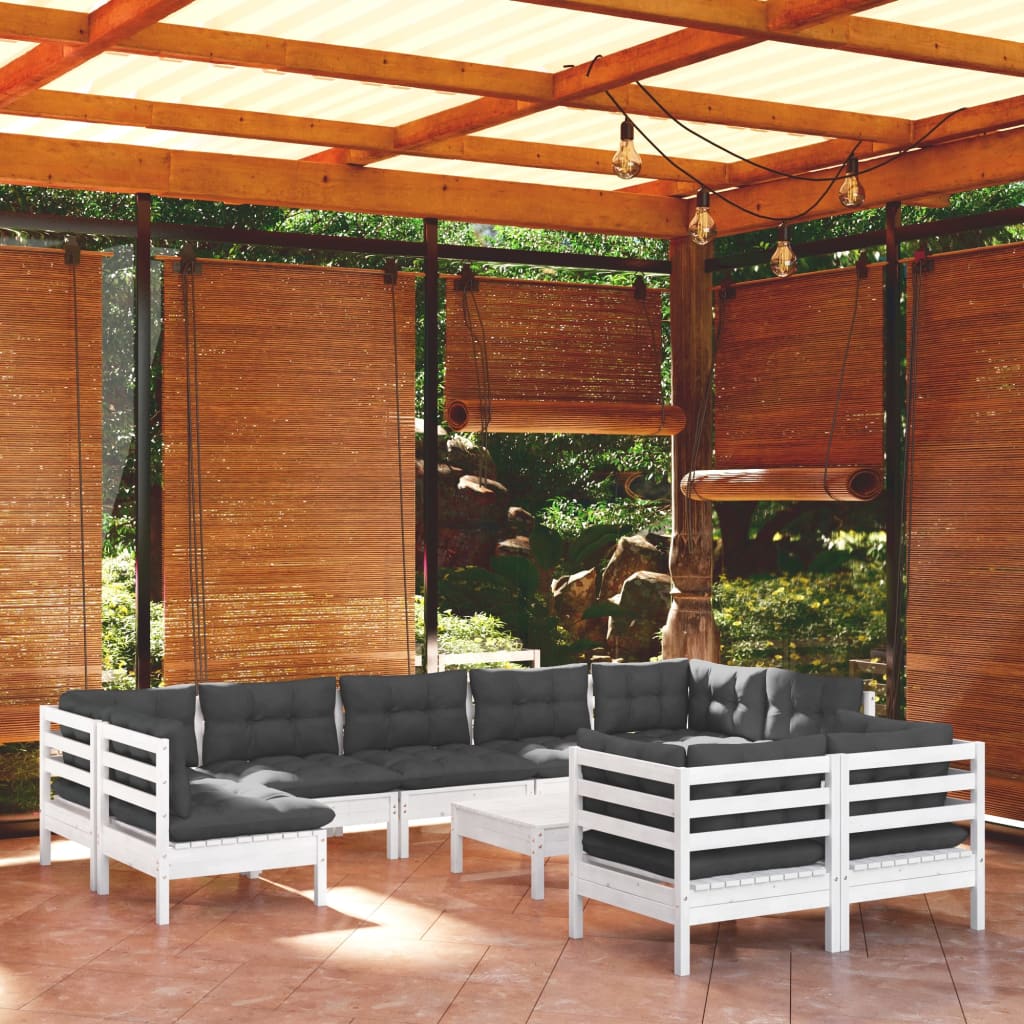 10-delige Loungeset met kussens massief grenenhout wit is nu te koop bij PeponiXL, paradijselijk wonen!