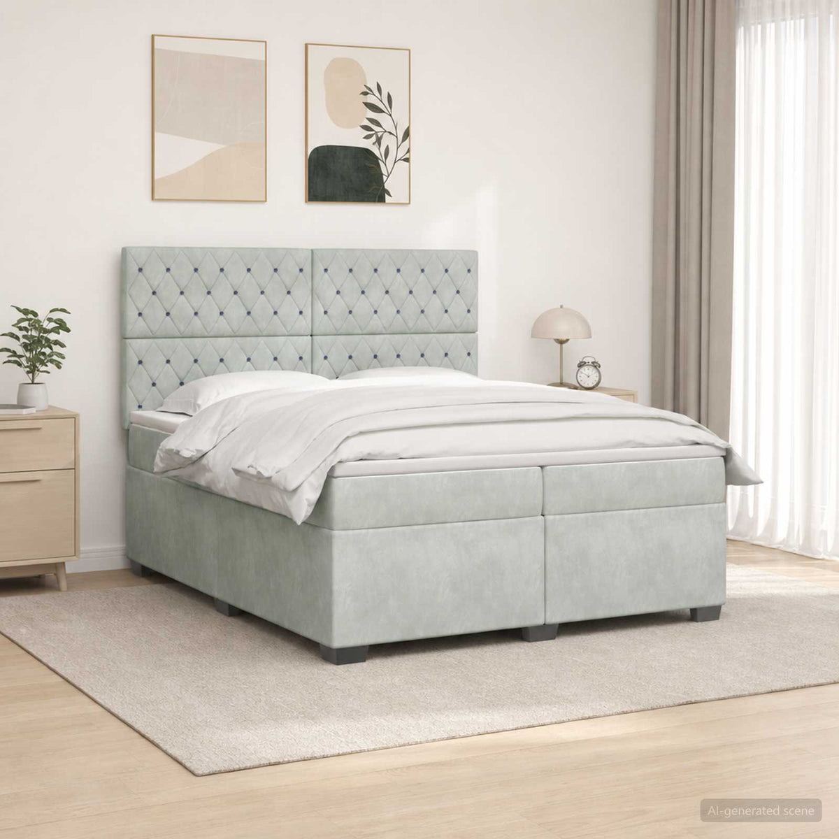 Boxspringbed met matras Lichtgrijs 200 x 200 cm Fluweel is nu te koop bij PeponiXL, paradijselijk wonen!