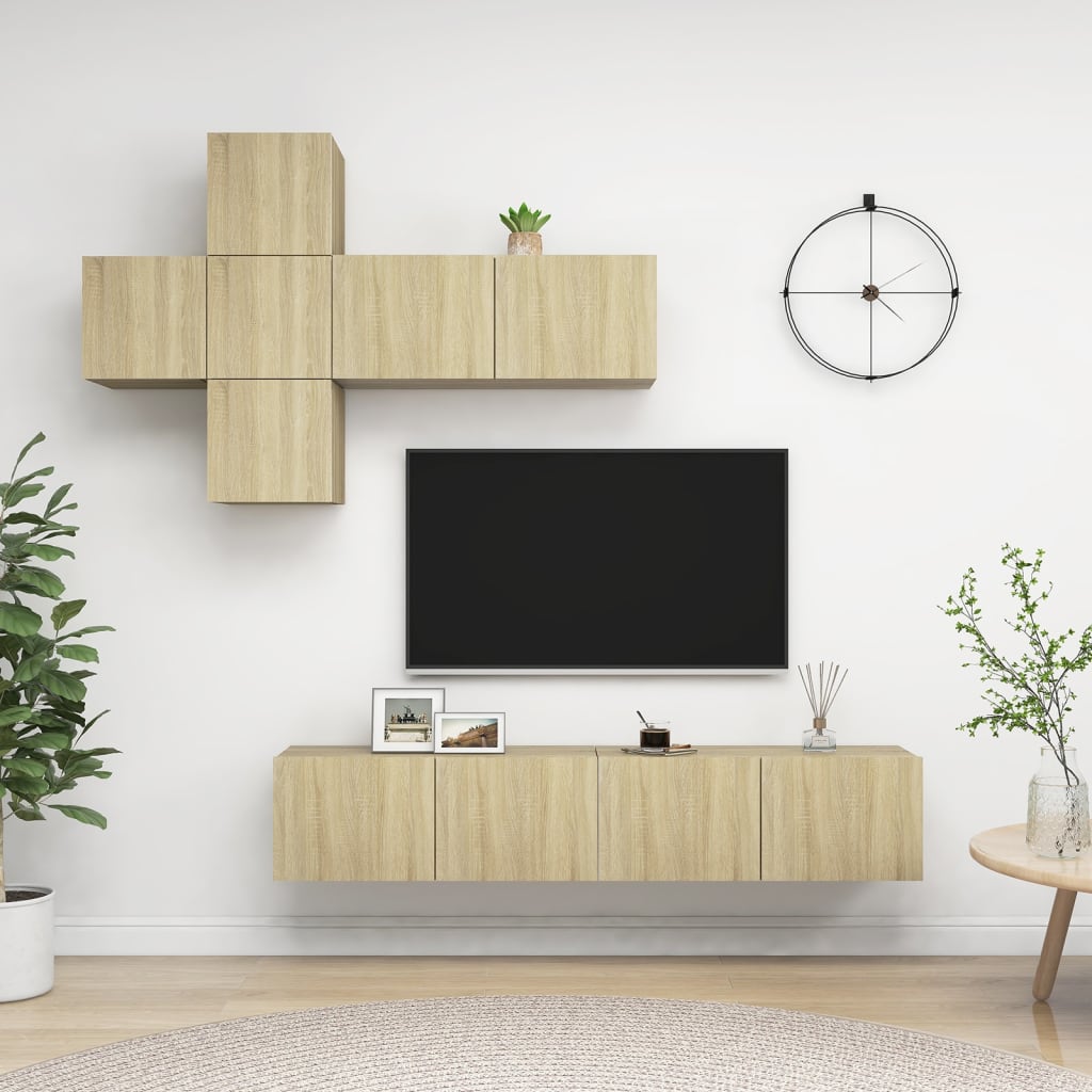 7-delige Tv-meubelset spaanplaat sonoma eikenkleurig is nu te koop bij PeponiXL, paradijselijk wonen!