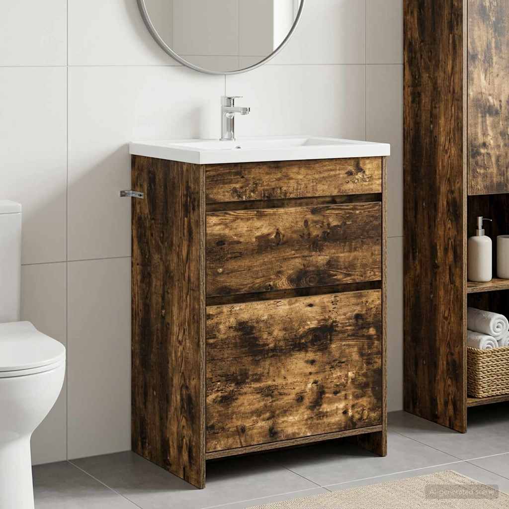Badkamer Onder Wasbak Kast Gerookt eiken 56 x 37,5 x 81 cm is nu te koop bij PeponiXL, paradijselijk wonen!