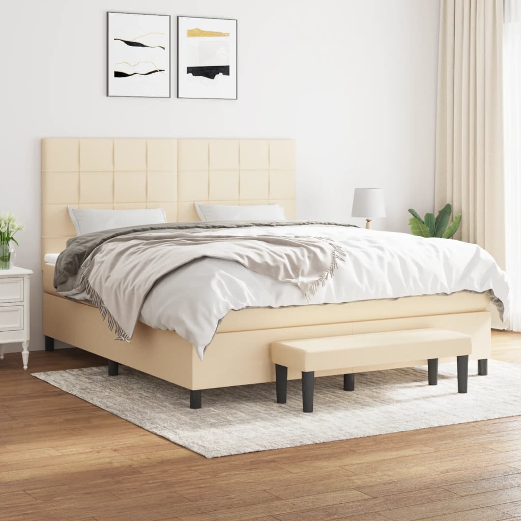 Boxspring met matras stof crèmekleurig 180x200 cm is nu te koop bij PeponiXL, paradijselijk wonen!