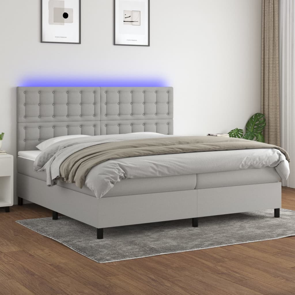 Boxspring met matras en LED stof lichtgrijs 200x200 cm is nu te koop bij PeponiXL, paradijselijk wonen!